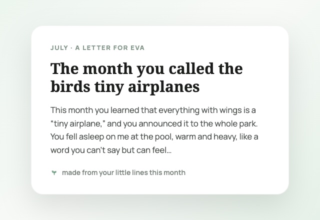 A monthly keepsake letter made from a month of little lines